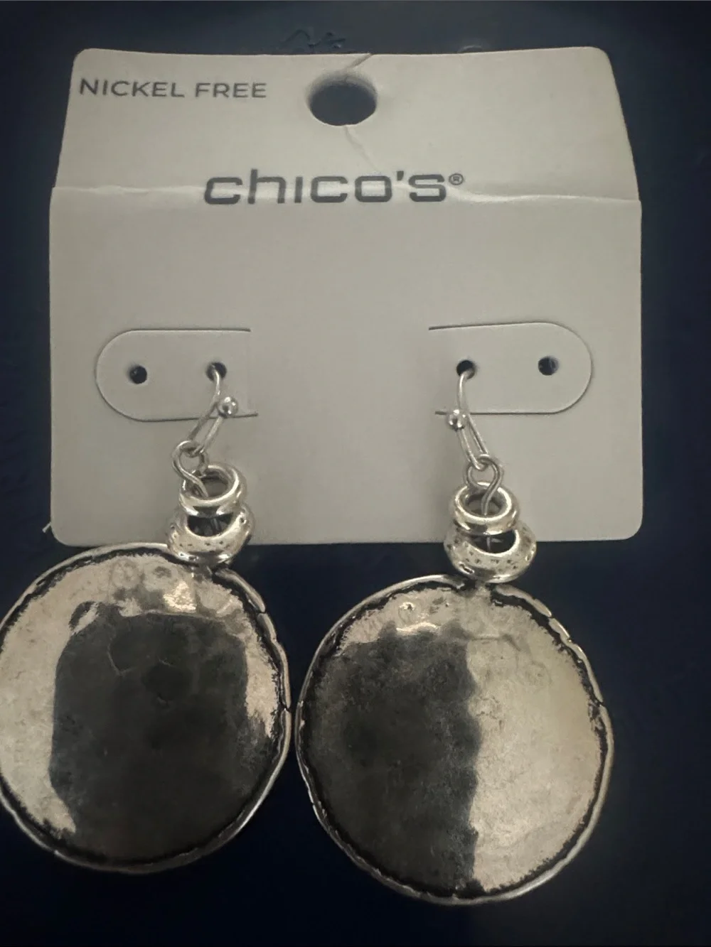 Chico's Shiny Silver Disc Drop Earrings